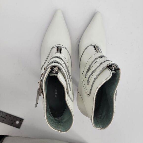 Sigerson Morrison Size 6.5 High Heel Booties Leather White Ankle Boots Buckles - Picture 5 of 10